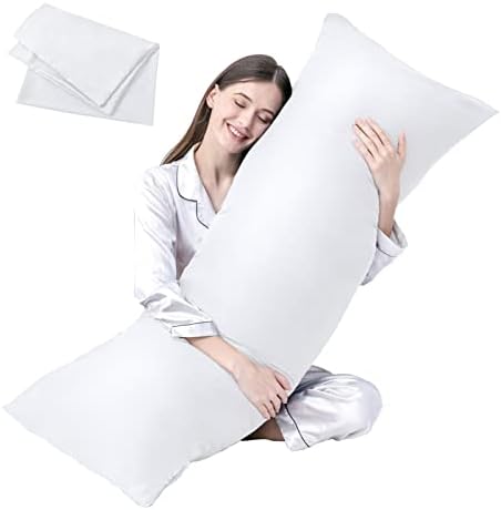 DOWNCOOL Luxury Full Body Pillow Insert with Fiber Cover - Ultra Soft Body Pillow for Sleeping - Breathable Long Bed Pillow Insert, 20"x54"(White, with Cover)