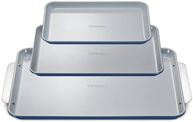 Caraway Non-Stick Ceramic Baking Sheet Trio - Naturally Slick Ceramic Coating - Non-Toxic, PTFE & PFOA Free - 18 x 13" Large, 15 x 10" Medium, & 9" x 13" Small - Navy