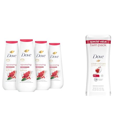 Dove Body Wash Rejuvenating Pomegranate & Hibiscus 4 Count for Renewed & Advanced Care Antiperspirant Deodorant Stick for Women