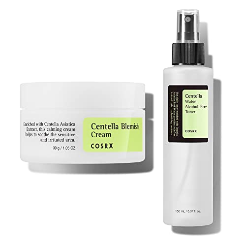 COSRX Acne Treatment Routine- Centella Blemish Cream + Centella Water Alcohol-Free Toner- Soothing, Healing Duo with Centella Asiatica (CIca) for Sensitive, Blemish-prone Skin, Korean Skin Care