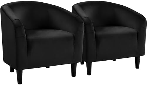 Yaheetech Black Accent Chairs Set of 2, Cozy Velvet Barrel Chair, Modern Club Chair with Soft Padde, Vanity Chair for Living Room/Bedroom/Waiting Room Reception Room, Matte Black