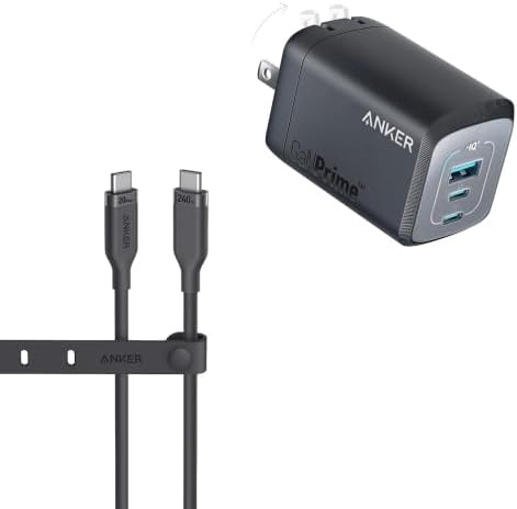 Anker USB4 Gen 2 Cable, 20 Gbps Data Transfer, 4K HD Display, 3 ft Bio-Based 240W Charging USB C to USB C Cable&Anker Prime 100W USB C Charger, Anker GaN Wall Charger, 3-Port Compact Fast PPS Charger