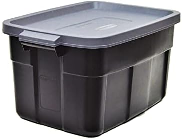 Rubbermaid Garage Storage Bins Black Plastic Stackable Storage with 3-Pack 31 GAL Capacity, Totes for Storage Home Organization Durable - Heavy Duty (31 GAL - 3 Pack Solid Black and Grey)