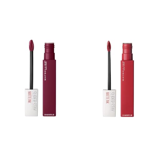 MAYBELLINE Super Stay Matte Ink Liquid Lipstick Makeup Long Lasting High Impact Color Up to 16H Wear Founder Cranberry Red & Pioneer Blue Red 1 Count