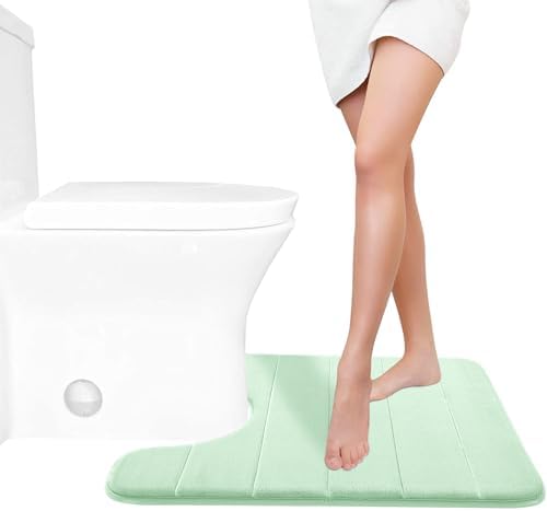 Yimobra Memory Foam Toilet Bath Mat U-Shaped, 24 X 20 Inches,Soft and Comfortable, Super Water Absorption, Non-Slip, Machine Wash and Easier to Dry for Bathroom Commode Contour Rug, Pale Green
