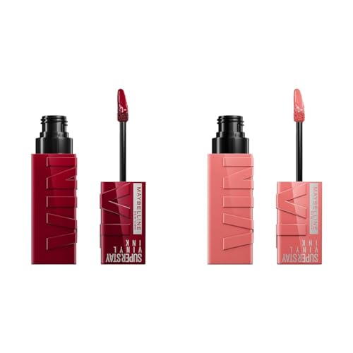MAYBELLINE Super Stay Vinyl Ink Longwear No-Budge Liquid Lipcolor Makeup, Royal Deep Wine Red and Charmed Pink, 0.14 fl oz, 1 Count