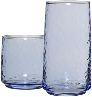 Anchor Hocking Coastal Blue Brockhill Drinking Glasses (16-Pieces, 12-ounce and 18-ounce, dishwasher safe)