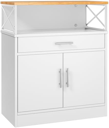 Shintenchi Kitchen Buffet Cabinet with Adjustable Shelf, Modern Kitchen Storage Cabinet,Farmhouse Coffee Bar Cabinet(White)