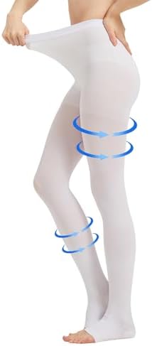 AMZAM® Medical Compression Pantyhose for Women Men, 15-20 mmHg Graduated Compression Tights, Opaque Toeless Compression Stockings Waist High Support Tights for Edema, Varicose Veins, DVT, White S