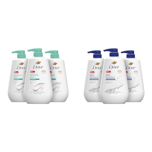 Dove Sensitive Skin Body Wash, Hypoallergenic and Paraben-Free, 30.6 fl oz (Pack of 3) & Body Wash with Pump Deep Moisture For Dry Skin Moisturizing Skin Cleanser