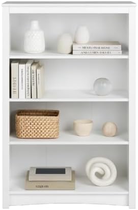 Prepac Sonoma 4-Tier Bookcase 48"H with 3 Adjustable Shelves, White Storage Cabinet, Modern Display Cabinet, Bookshelf with Storage Shelves for Home Office, Living Room, Bedroom Organizer