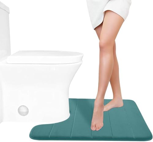 Yimobra Memory Foam Toilet Bath Mat U-Shaped, Soft and Comfortable, Water Absorption, Non-Slip, Thick, Machine Wash, Easier to Dry for Bathroom Commode Contour Rug, 24 X 20 Inch, Teal