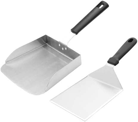 Large Griddle Scoop and Wide Smash Burger Spatula. Stainless Steel Griddle Food Mover. BBQ Grill Food Shovel for Fried Food, Stir Fry, Hibachi Tools, Silver