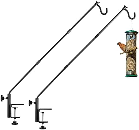 2 Pack Heavy Duty Deck Hook, 31 Inch Extended Adjustable, 360° Rotatable Arm Solid Rod, Solid Steel Deck Hangers for Hanging Bird Feeders, Plants, Planters, Suet Baskets, Lanterns, Wind Chime