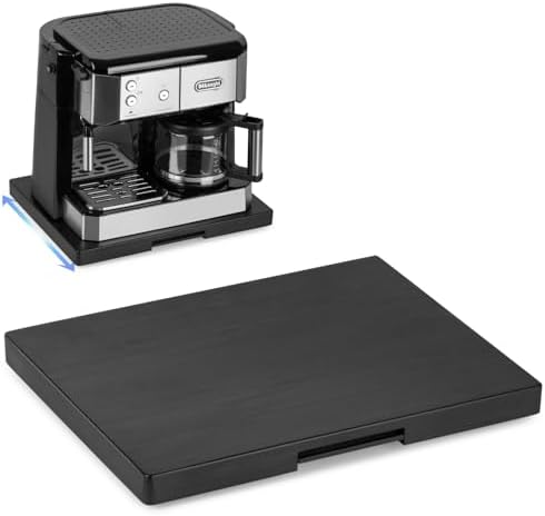 Appliance Slider, Wooden Sliding Tray for Coffee Maker, Coffee Pot Slider for Counter, Kitchen Caddy Rolling Tray (Classic Black- Wide)