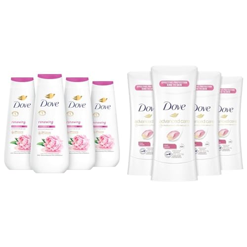 Dove Body Wash Renewing Peony and Rose Oil 4 Count for Renewed & Antiperspirant Deodorant Stick 48 Hour Protection And Soft