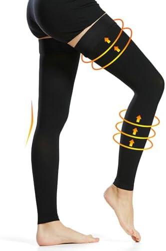 Ailaka Medical Compression Stockings for Women Men, Thigh High Footless 20-30mmHg Graduated Compression Socks with Silicone Band for Varicose Veins, Edema, Post-Surgery