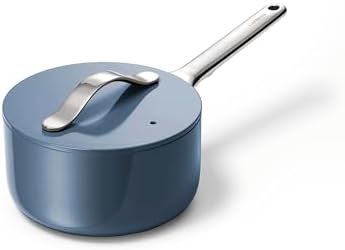 Caraway Nonstick Ceramic Sauce Pan with Lid (1.75 qt) - Non Toxic, PTFE & PFOA Free - Oven Safe & Compatible with All Stovetops (Gas, Electric & Induction) - Navy
