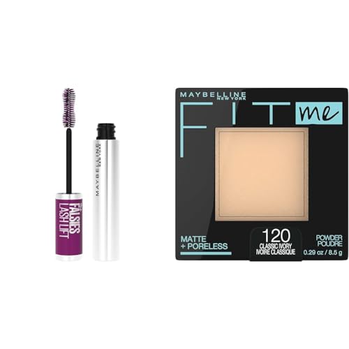 Maybelline The Falsies Lash Lift Washable Mascara Volumizing, Lengthening, Lifting, Curling & Fit Me Matte + Poreless Pressed Face Powder Makeup & Setting Powder, Classic Ivory