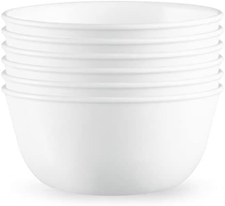 Corelle Vitrelle 28-oz Soup/Cereal Bowls Set of 6, Chip & Crack Resistant Dinnerware Bowls for Soup, Ramen, Cereal and More, Triple Layer Glass, Winter Frost White