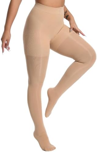 +MD Medical Compression Pantyhose for Women,Closed Toe 15-20mmHg Graduated Compression Support Tight,Black/Nude High Waist Compression Stocking