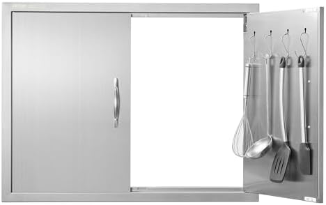VEVOR Outdoor Kitchen Double Wall BBQ Access Door, 31W x 24H Inch Stainless Steel Flush Mount Door with Handles and Hooks for Grilling Station