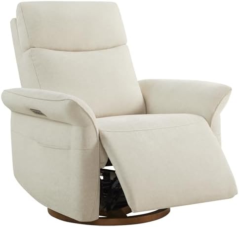 CHITA Power Recliner Chair, Electric Triple-Motor Swivel Glider Nursery Rocking Chair with Adjustable Power Headrest and Lumbar Support, GREENGARD Gold Certified, Solid Wood Base, Linen