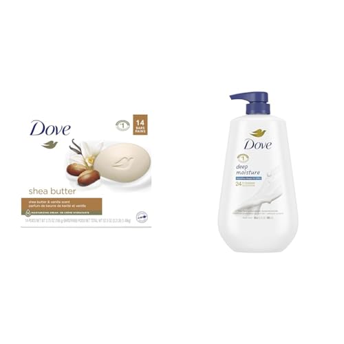 Dove Beauty Bar Gentle Skin Cleanser Moisturizing For Gentle Soft Skin Care Shea Butter & Body Wash with Pump Deep Moisture For Dry Skin Moisturizing Skin Cleanser