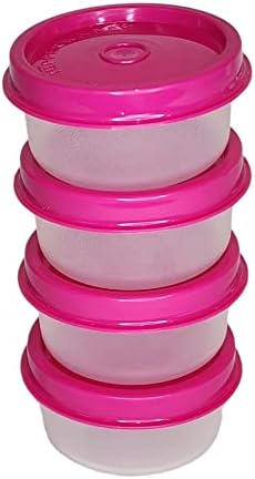 Tupperware Set of 4 Smidgets Tiny 1 oz Containers Sheer with Pink Lids
