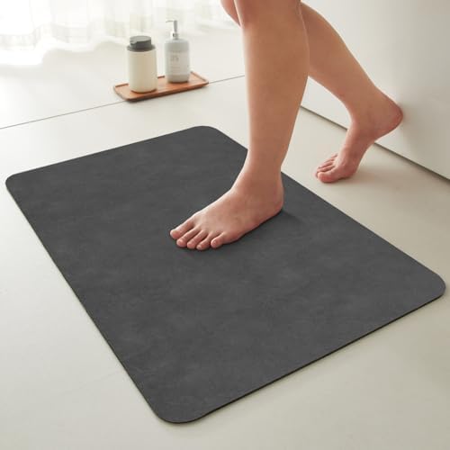 Bath Mat, Bathroom Rugs Non Slip Washable Thin Absorbent Quick Dry Bath Mat Fits Under Door Bathroom Floor Mat Perfect for Bath, Shower, or Sink 20"x30" Dark Grey