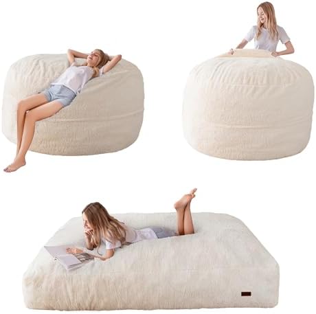 MAXYOYO Giant Bean Bag Chair Bed for Adults, Convertible Beanbag Folds from Lazy Chair to Floor Mattress Bed, Large Floor Sofa Couch, Big Sofa Bed, High-Density Foam Filling, Machine Washable
