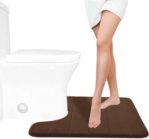 Yimobra Memory Foam Toilet Bath Mat U-Shaped, Soft and Comfortable, Super Water Absorbent, Non-Slip, Machine Wash and Easy to Dry for Bathroom Commode Contour Rug, 24 X 20 Inches, Brown