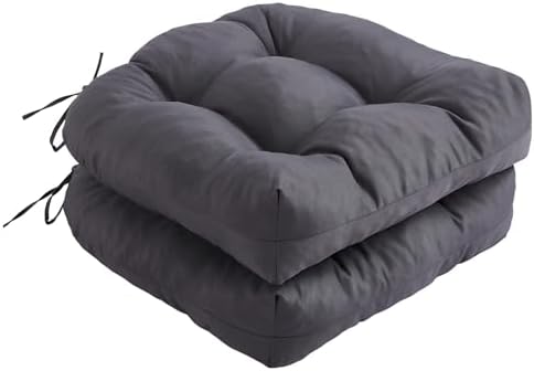 Outdoor Chair Cushions Set of 2, Patio Chair Cushions with Ties, 19x19 Tufted Outdoor Seat Cushions, Waterproof Patio Furniture Cushions, Outdoor Dining Chair Pads, Dark Grey