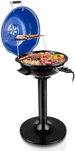 Electric Grill, Techwood Outdoor Electric BBQ Grill, 1600W Portable Removable Stand Grill with Adjustable Heat & Drip Tray, Double Layer Design for Party, Patio & Backyard (Blue)