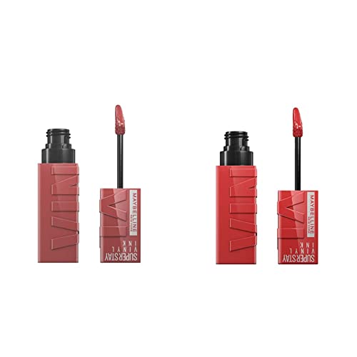Maybelline Super Stay Vinyl Ink Liquid Lipstick Makeup Bundle, Lipstick Set Includes 1 Peachy Nude Lipstick in Peachy and 1 Rose Nude Lipstick in Cheeky