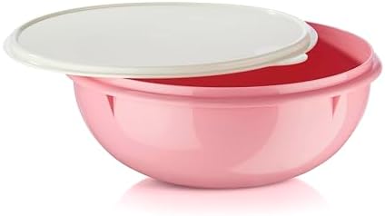 Tupperware Fix-N-Mix 1.7 Gallon Mixing Bowl with Lid, Pink Vintage Color, Dishwasher Safe and BPA Free (6.5 L)