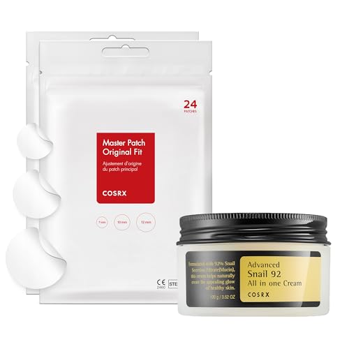 COSRX Acne Healing Duo - Acne Pimple Patch 2 Pack (48 Counts) + Snail Mucin 92% Moisturizer, Acne Care and Skin Repair, After Blemish Care for Sensitive Skin