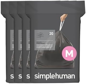 simplehuman Code M 80 Count, Genuine Odorsorb Custom Fit Liners, Drawstring Odor Absorbing Trash Bags in Dispenser Packs, 45 Liter / 12 Gallon