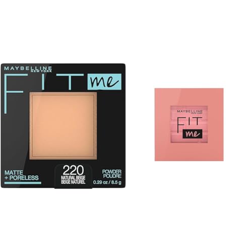 Maybelline Fit Me Matte Pressed Powder Makeup & Blush in Natural Beige & Rose, 1 Count Each