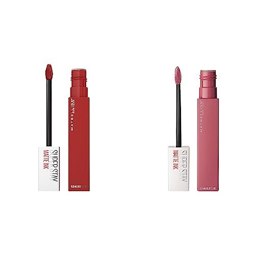 MAYBELLINE Super Stay Matte Ink Liquid Lipstick Makeup Long Lasting High Impact Color Up to 16H Wear Lover Mauve Neutral and Hustler Red Brown 1 Count Each
