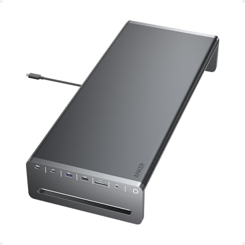 Anker USB-C Hub, 10-in-1 Aluminum Monitor Stand with 100W PD, 5Gbps USB Ports, and 4K@60Hz HDMI Display, Built-in 3.3 ft Cable, Clutter-Free Desk for MacBook, Dell, and Full-Function USB-C Devices