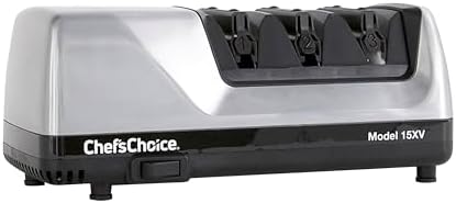 Chef'sChoice 15XV Professional Electric Knife Sharpener with Durable Metal Housing & 100-Percent Diamond Abrasives and Precision Angle Guides for Straight Edge and Serrated Knives, 3-Stage, Metallic