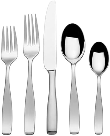 Mikasa Satin Loft 65-Piece Flatware Set for 12, 18/10 Stainless Steel Silverware with Forks, Knives, Spoons, and Serving Utensils, Durable and Elegant Design