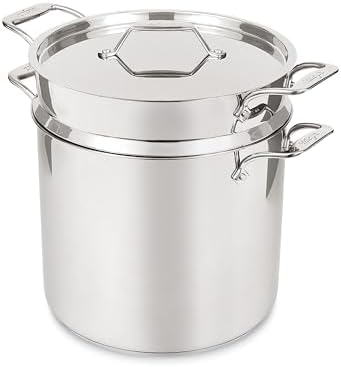 All-Clad Simply Strain Stainless Steel Stockpot, Multipot With Insert & Lid, 16 Quart Induction Oven Broiler Safe 600F, Strainer, Pasta Strainer with Handle, Steamer Pot, Pots and Pans, Silver