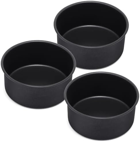 E-far 6 x 3 Inch Cake Pan Set of 3, Deep Stainless Steel Small Round Cake Pans Tin for Baking Birthday Wedding Layer Cakes, Stainless Steel Core & Non-toxic Nonstick Coating, Deep & Straight Side