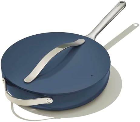 Caraway Nonstick Ceramic Sauté Pan with Lid (4.5 qt, 11.8") - Non Toxic, PTFE & PFOA Free - Oven Safe & Compatible with All Stovetops (Gas, Electric & Induction) - Navy