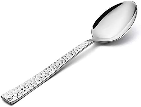 Teaspoon Set of 12, E-far 6.7 Inch Stainless Steel Hammered Spoons for Kitchen or Restaurant, Non-toxic & Mirror Polished, Squared Edge & Dishwasher Safe