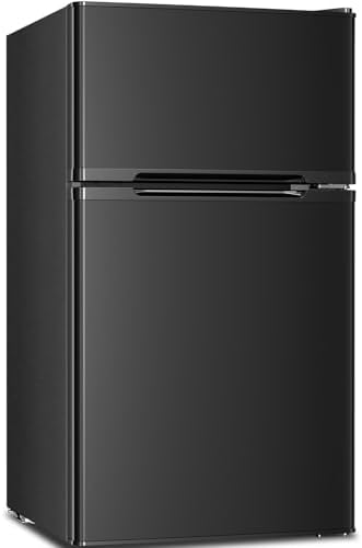Antarctic Star Mini Compact Refrigerator, 3.2 Cu.Ft. Separate Freezer Double 2-Door Adjustable Removable Shelves for Apartment/Dorm/Office,BLACK