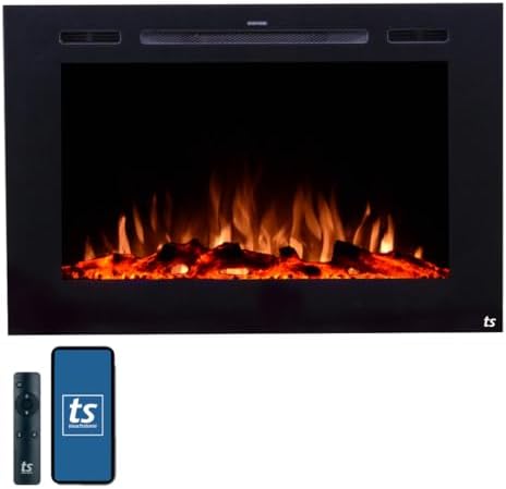 Touchstone Smart Electric Fireplace-The Forte 40" Recessed Mounted-30 Realistic Ember Color/Flame Options-1,500W Heater w/Thermostat-Black-Log & Crystal Hearth Options-Alexa/WiFi Enabled
