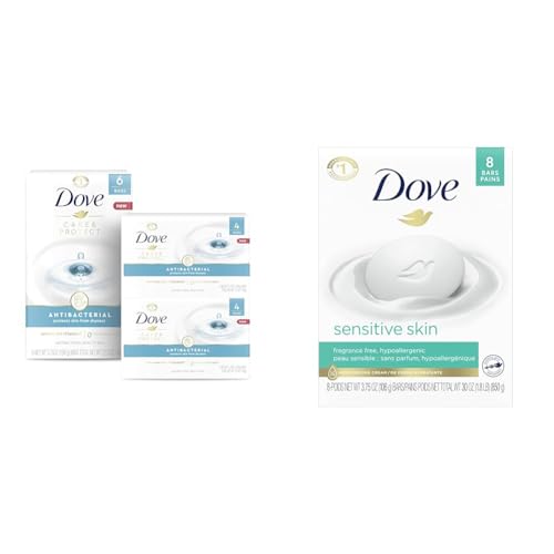 Dove Beauty Bar For All Skin Types Antibacterial Protects from Skin Dryness 3.75 oz 14 Bar & Beauty Bar More Moisturizing Than Bar Soap for Softer Skin, Fragrance Free
